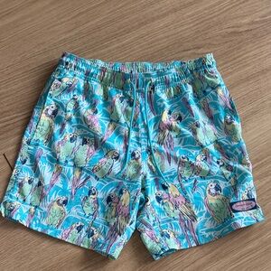Vineyard Vines Parrot Print Swim Trunks - Blue and Green men size XS new